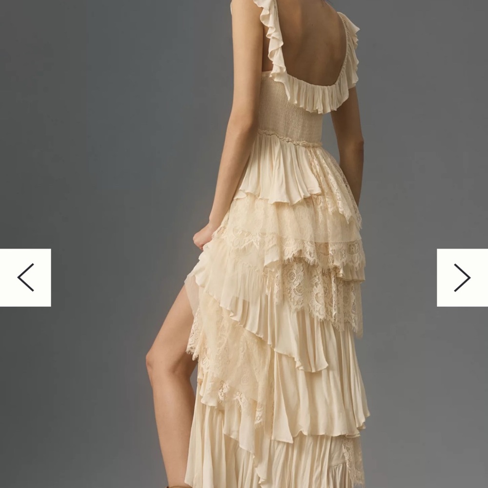 Anthropologie Corset Tiered Lace Ruffle Dress Size Medium
